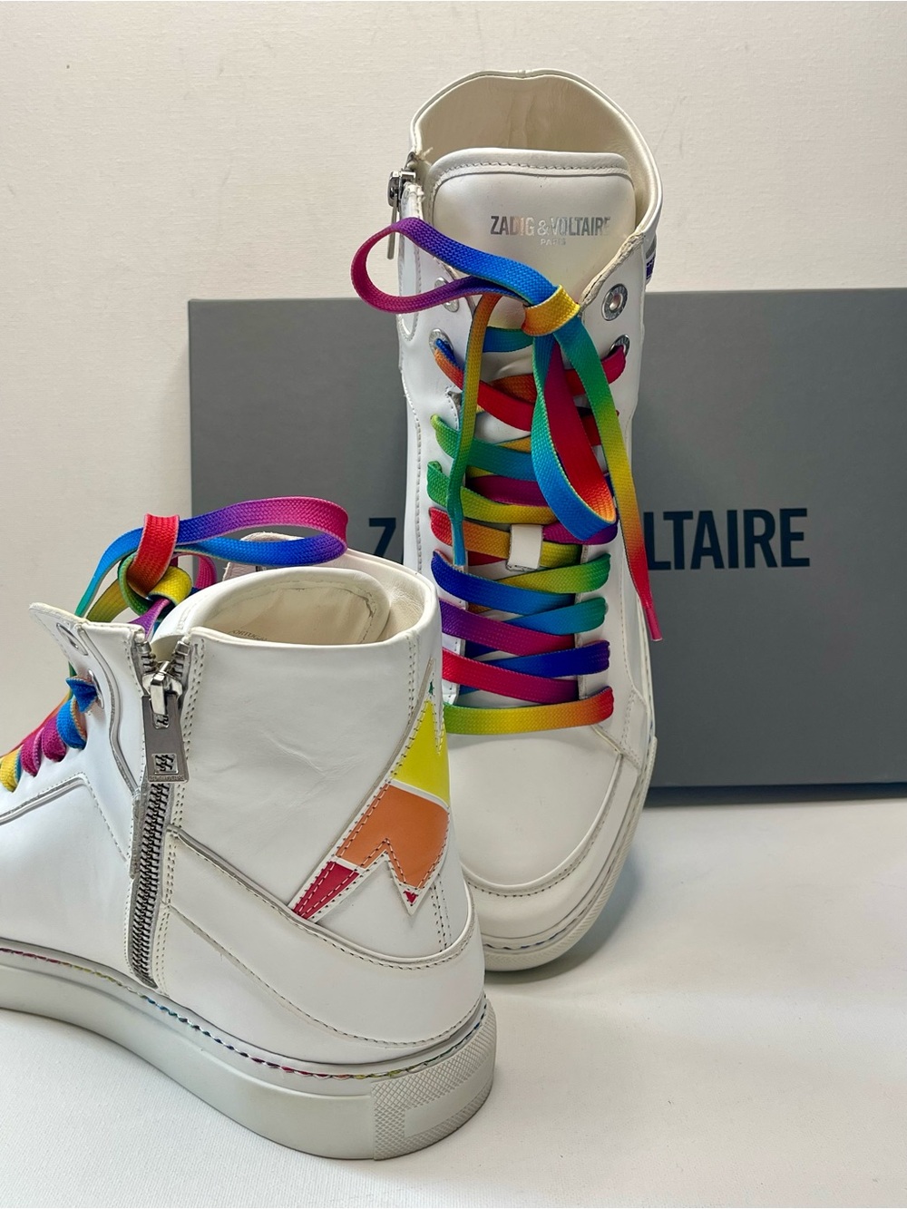 NIB ZADIG & VOLTAIRE ZV1747 HIGH FLASH PRIDE 100% LEATHER SNEAKERS UNISEX EU 43 - Picture 5 of 17